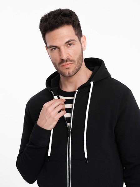 Ombre Clothing Fekete férfi alap cipzáras kapucnis pulóver Ombre Ruházat