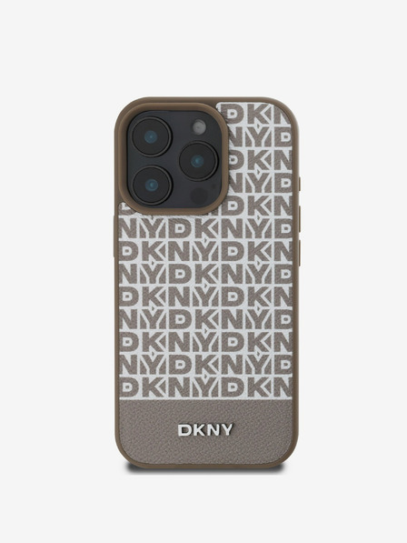 DKNY DKNY PU bőr Ismétlődő mintás alsó csíkos MagSafe hátlap iPhone 16 Pro Max-hoz Barna Barna