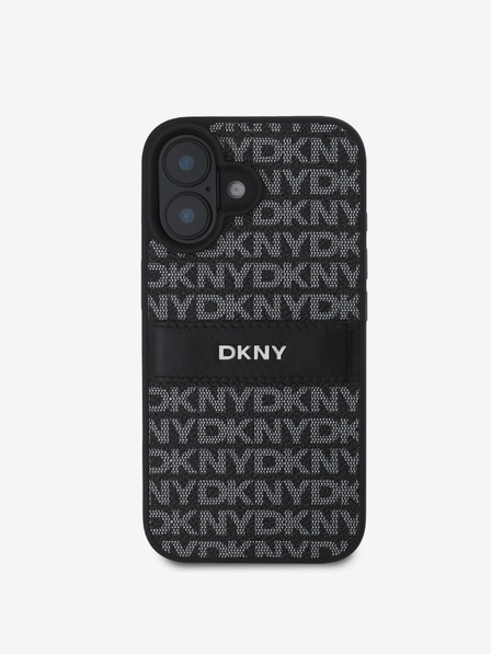 DKNY DKNY PU bőr ismétlődő mintás tonális csíkos hátlap iPhone 16 Plus készülékhez Fekete