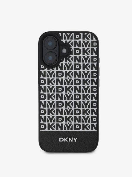 DKNY DKNY PU bőr ismétlődő mintás alsó csíkos MagSafe hátlap iPhone 16 Plus fekete színű iPhone 16 Plus-hoz