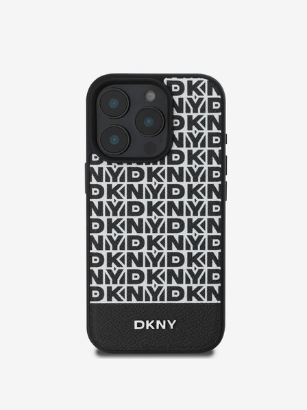 DKNY DKNY PU bőr ismétlődő mintás, alsó csíkos MagSafe hátlap iPhone 16 Pro Fekete
