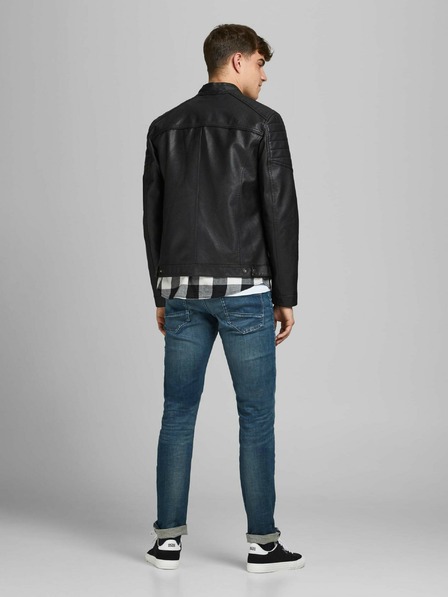 Jack & Jones Fekete bőr Jack & Jones Rocky dzseki
