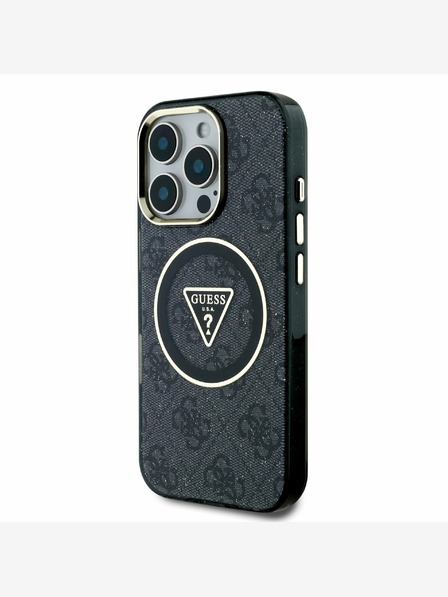 Guess Guess IML 4G csillogó és háromszög logóval ellátott MagSafe hátlap iPhone 16 Pro Max-hoz Fekete
