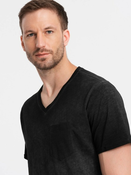 Ombre Clothing Fekete férfi csíkos póló Ombre Ruházat Ombre Ruházat