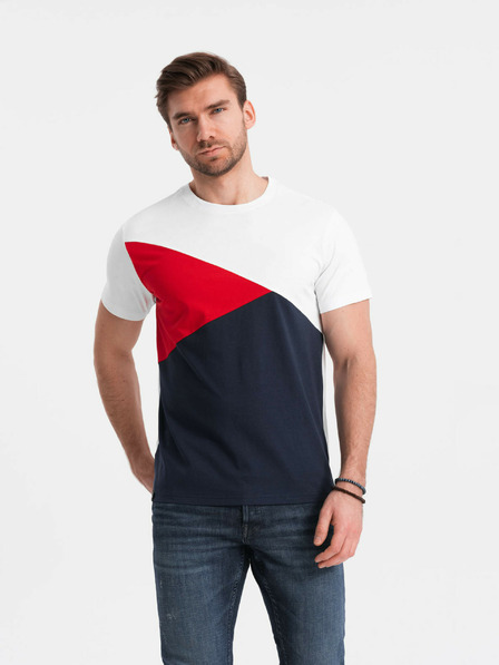 Ombre Clothing Piros-fehér férfi pamut póló Ombre Ruházat