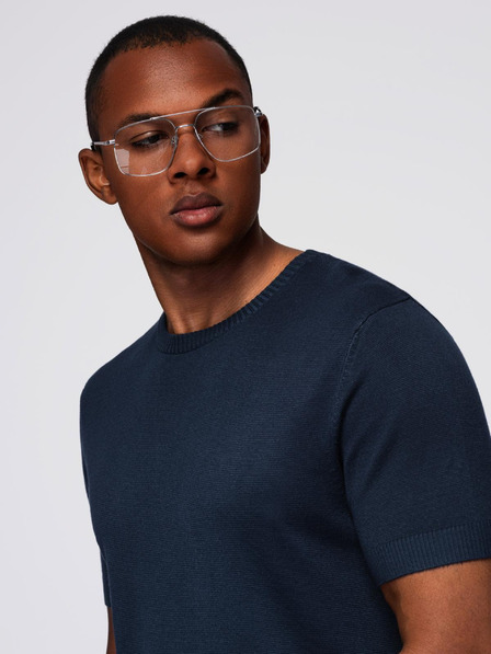 Ombre Clothing Férfi klasszikus kötött bordázott ing - sötétkék