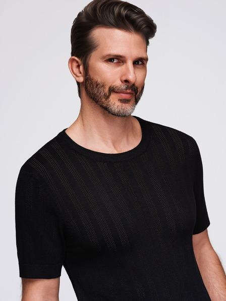 Ombre Clothing Férfi kereknyakú rövid ujjú pulóver - fekete