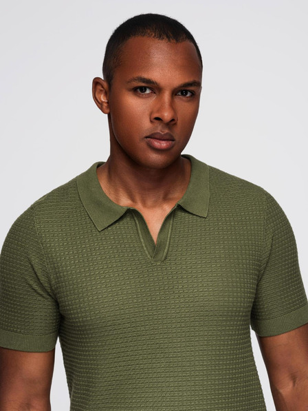 Ombre Clothing Férfi kötött gomblyuk nélküli pólóing - olíva