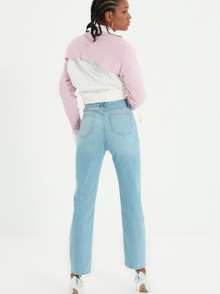 Trendyol Világoskék mom fit farmer szakadt hatással Trendyol