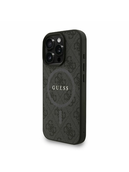 Guess Guess PU Bőr 4G Színes Gyűrű Szíj MagSafe Hátlap iPhone 16 Pro Max-hoz Fekete
