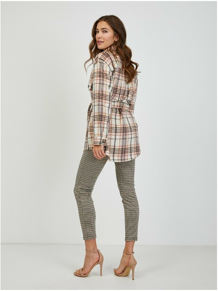 Orsay ORSAY rószaszín-krémszínű kockás ingszabású női dzseki megkötős övvelORSAY