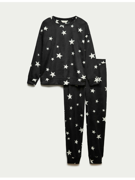 Marks & Spencer Csillag nyomatos polár pizsama szett mandzsettás nadrággal Marks & Spencer fekete