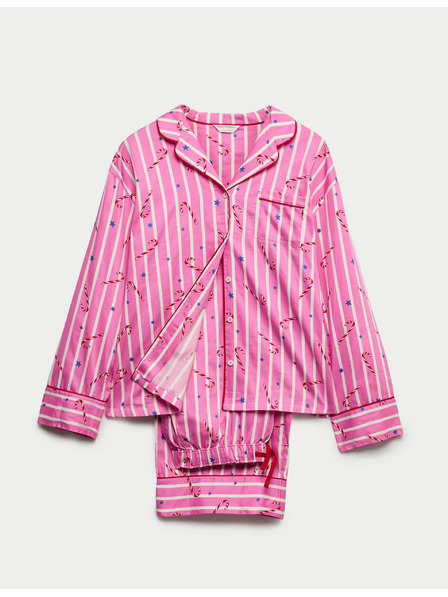 Marks & Spencer Marks & Spencer karácsonyi 100% pamut pizsama szett nyalóka mintával rózsaszín