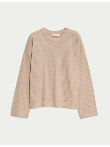 Marks & Spencer Marks & Spencer bordázott nyakú hosszú ujjú pizsama felső krémszínű