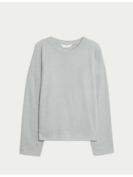 Marks & Spencer Marks & Spencer bordázott nyakú hosszú ujjú pizsama felső szürke