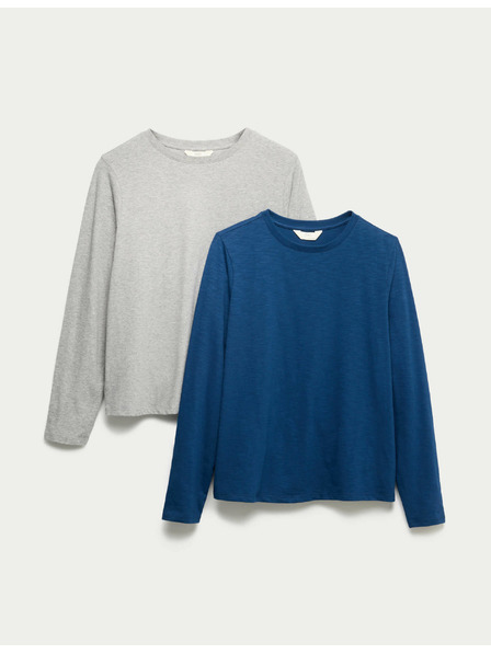 Marks & Spencer Marks & Spencer hosszú ujjú 100% pamut pizsama felsők, 2 db tengerészkék