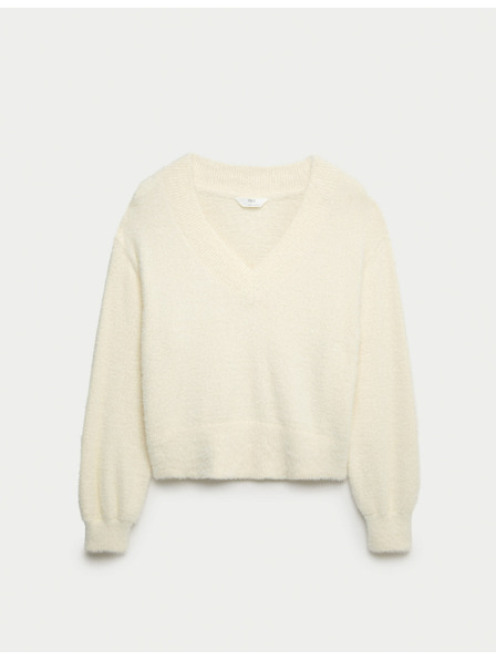Marks & Spencer Marks & Spencer kényelmes V-nyakú kötött pehelytop krémszínű