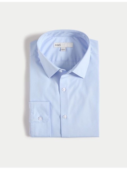 Marks & Spencer Keskeny szabású ing pamut keverékből, vasalást nem igénylő anyagból, Marks & Spencer kék