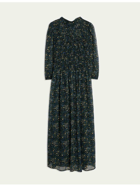 Marks & Spencer Marks & Spencer fekete virágos, ráncolt midi ruha kiemelt derékkal