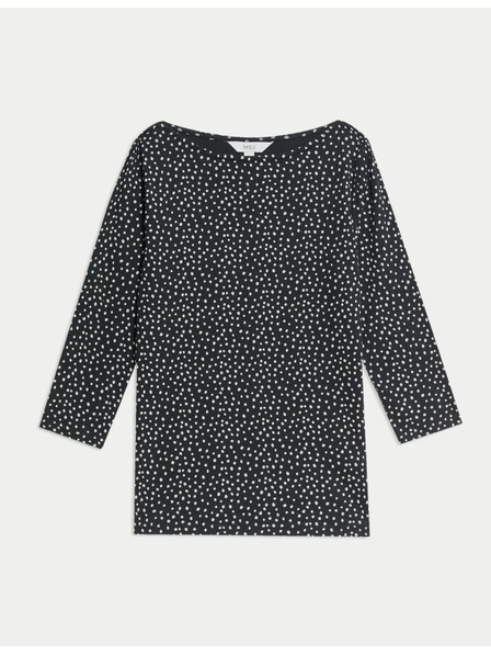 Marks & Spencer 100% pamut felső csónaknyakkal és nyomott mintával, szűk szabás, Marks & Spencer fekete