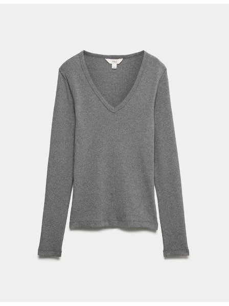 Marks & Spencer V-nyakú, bordázott felső magas pamuttartalommal, Marks & Spencer szürke