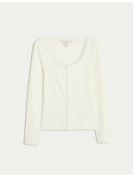 Marks & Spencer Ovális nyakkivágású, kihajtós felső magas pamuttartalommal, Marks & Spencer krémszínű