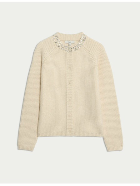 Marks & Spencer Texturált díszített kardigán elülső gombokkal Marks & Spencer krém