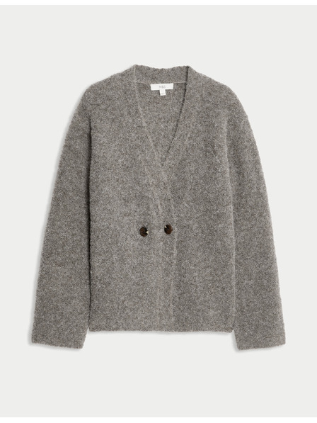 Marks & Spencer Marks & Spencer gyűrött kardigán elülső gombokkal és V-nyakkal, gyapjú tartalommal barna