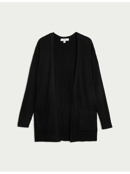 Marks & Spencer Marks & Spencer hosszú bordázott kardigán gomb nélkül fekete