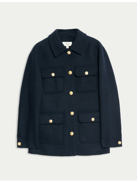 Marks & Spencer Praktikus kapucnis kabát gyapjúkeverékből Marks & Spencer tengerkék