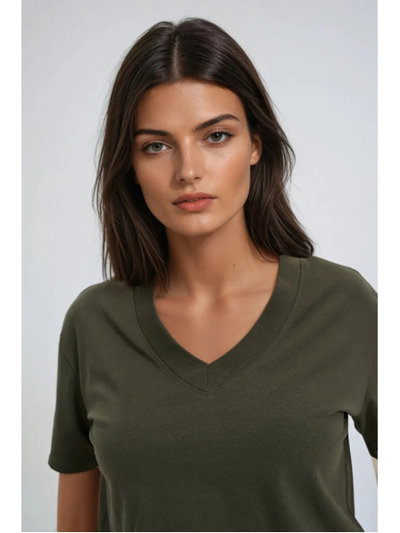 Moodo Khaki top V-nyakkivágással Moodo