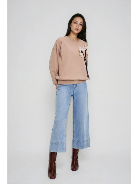 Moodo Bézs virágos pulóver Moodo