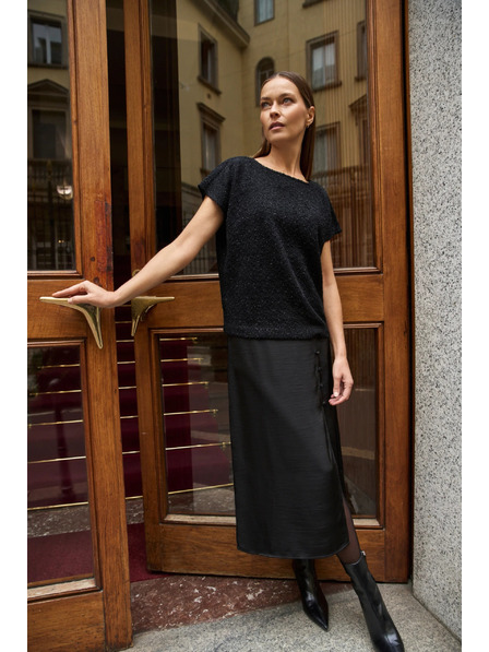 Moodo Fényes rövid ujjú fekete felső Moodo