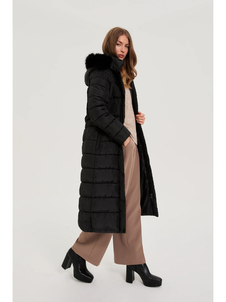 Moodo Moodo hosszú fekete kapucnis kabát