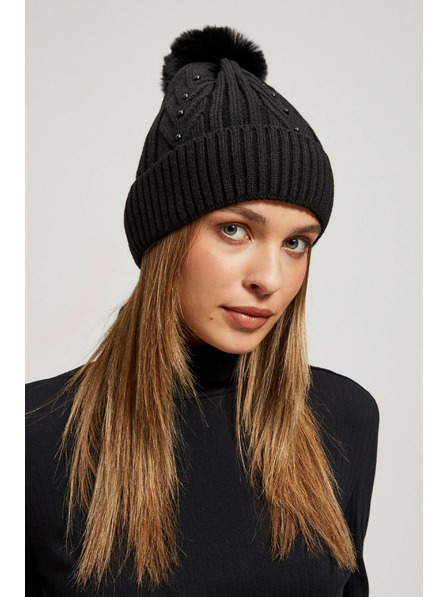 Moodo Bolyhos és gyöngyös sapka fekete Moodo