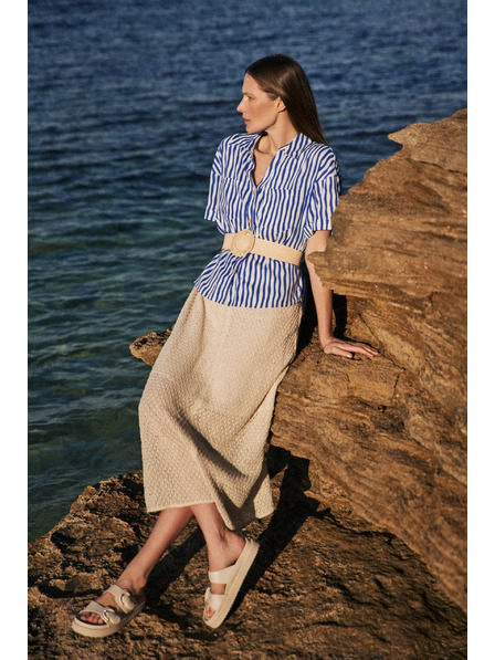 Moodo Kék csíkos ing gombokkal és zsebekke Moodo