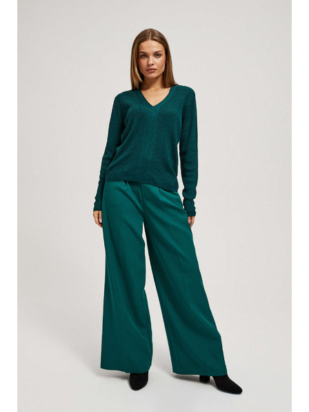 Moodo Smaragdzöld karcsúsított V-nyakú pulóver Moodo