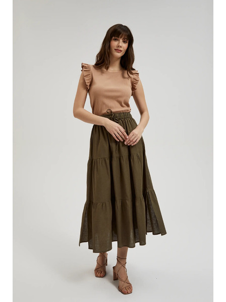 Moodo Bordázott fodros vállú blúz bézs Moodo