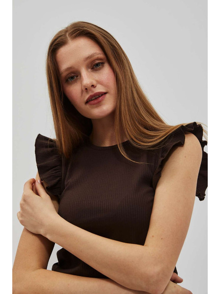 Moodo Sötétbarna blúz fodros vállal Moodo