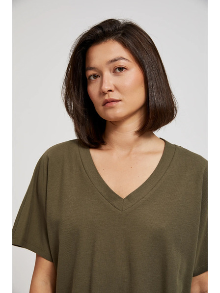 Moodo Olívazöld V-nyakú blúz Moodo