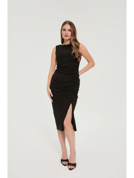 Moodo Testhez illeszkedő ráncokkal díszített ruha fekete Moodo