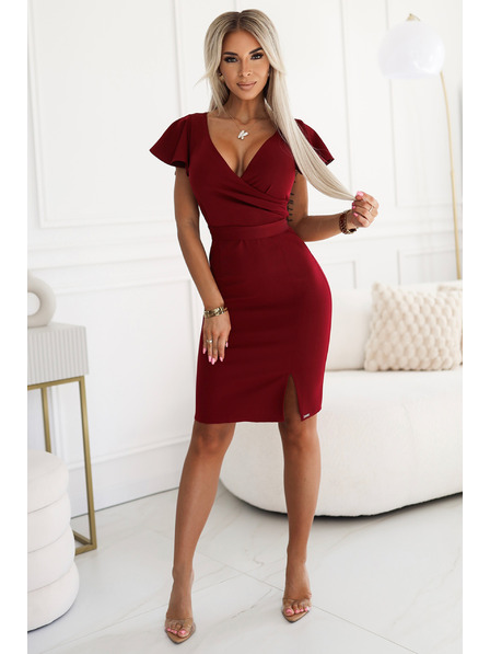 numoco Numoco NINA Elegáns ceruza nyakkivágású ruha - burgundi