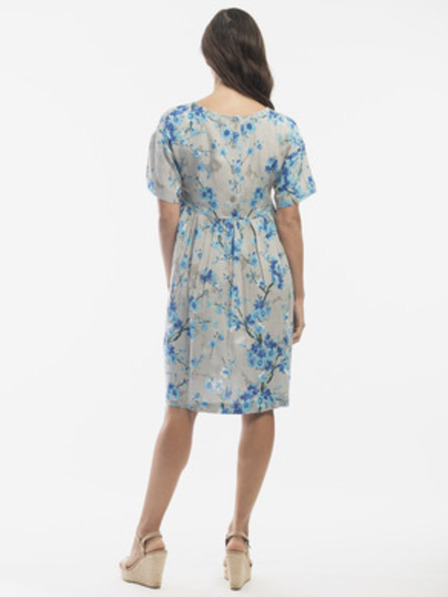 Orientique Kék-szürke női virágmintás ruha lenvegyülettel
