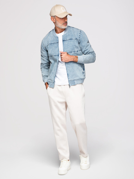 Ombre Clothing Férfi denim bomberdzseki kőmosás hatású - világoskék V3 OM-JADJ-0163 Ombre Ruházat
