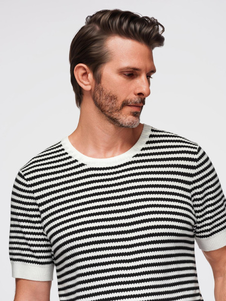 Ombre Clothing Férfi tengerészcsíkos kötött póló áttört mintázattal - fekete-fehér