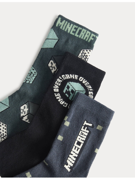 Marks & Spencer Minecraft™ zokni magas pamuttartalommal, 3 páros csomagban (6 kicsi – 7 nagy) Marks & Spencer zöld