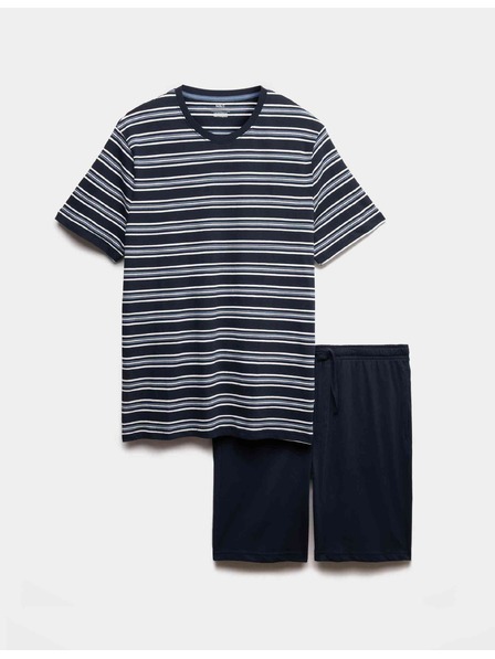 Marks & Spencer Csíkos 100% pamut pizsama szett Marks & Spencer tengerkék