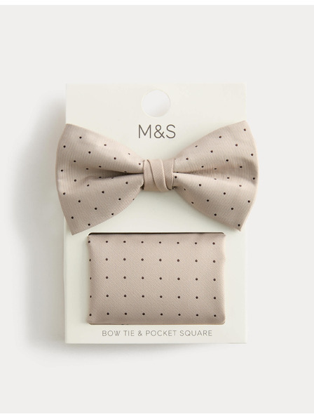Marks & Spencer Pöttyös csokornyakkendő és zsebkendő szett Marks & Spencer bézs