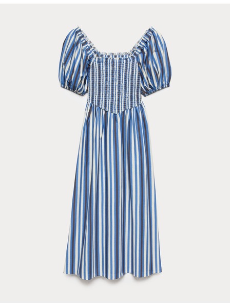 Marks & Spencer Csíkos ráncolt midi ruha tiszta pamutból Marks & Spencer kék