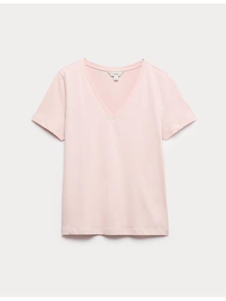 Marks & Spencer V-nyakkivágású tiszta pamutból készült póló Marks & Spencer rózsaszín